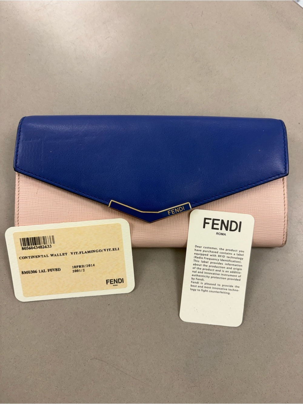 Fendi Tri-Color Vitello Flamingo Continental Wallet - Pink, Blue, & Turquoise